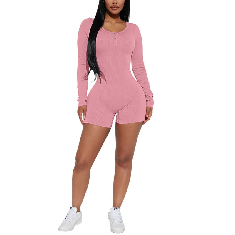 Round Neck Skinny Sports Knit Rompers Wholesale Jumpsuits