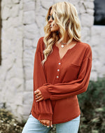 Casual V Neck Knit Tops Solid Color Loose Wholesale Womens Long Sleeve T Shirts