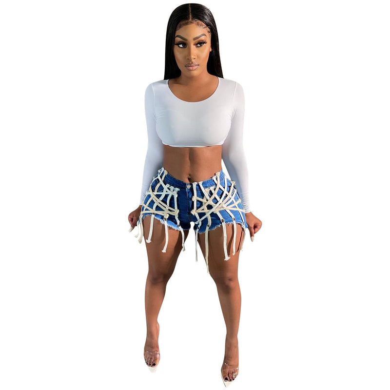 Lace Up Stretch Denim Shorts Wholesale Sexy Clothes