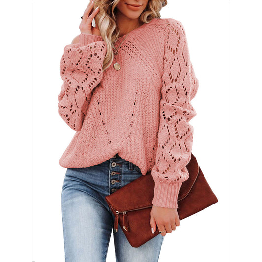 Fashion Round Neck Solid Color Sweater Wholesale Womens Tops