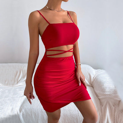 Sexy Hollow Sling Dress Bodycon Solid Color Wholesale Dresses