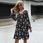 All Over Floral Pattern V Collar Ruffled Hem Dress Wholesale Boutique Clothing