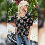 Floral Printed V Neck Pullover Casual Womens Tops Half Sleeve Wholesale T Shirts With Hooded
