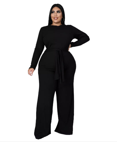 Plus Size 2pcs Wholesale Women Long Sleeve Top + Wide Leg Pants