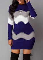 Colorblock Sexy Knitwear Long Sleeve Bodycon Dress Womens Wholesale