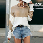 Fashion Color Blocking Casual V-Neck Long Sleeve Wholesale Sweaters
