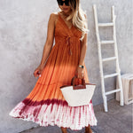 Tie-Dye Print V Neck Fringe Sling Sundresses Holiday Slip Swing Ruffled Dress Wholesale Maxi Dresses SD531876