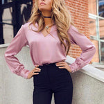 Satin Shirts Long Sleeve Deep V Neck Womens Tops Business Casual Wholesale Blouse