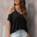 V-Neck Solid Color Off-Shoulder Loose Summer Womens Tops Casual Wholesale T-Shirts