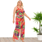 Women Fashion Sleeveless Leaf Print Wholesale Plus Size Jumpsuits Rompers Summer