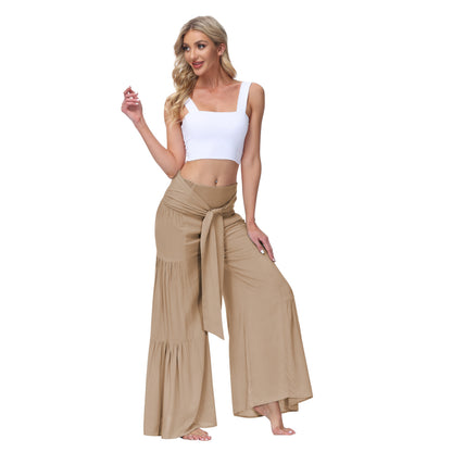 Solid Color Tie Waisted Wide Leg Palazzo Wholesale Pants