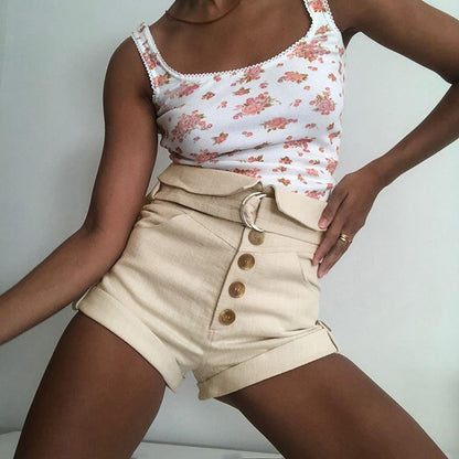 Pocket Khaki Women Shorts With Button