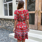 Floral Print Puff Sleeve V Neck Wholesale A Line Dresses For Women