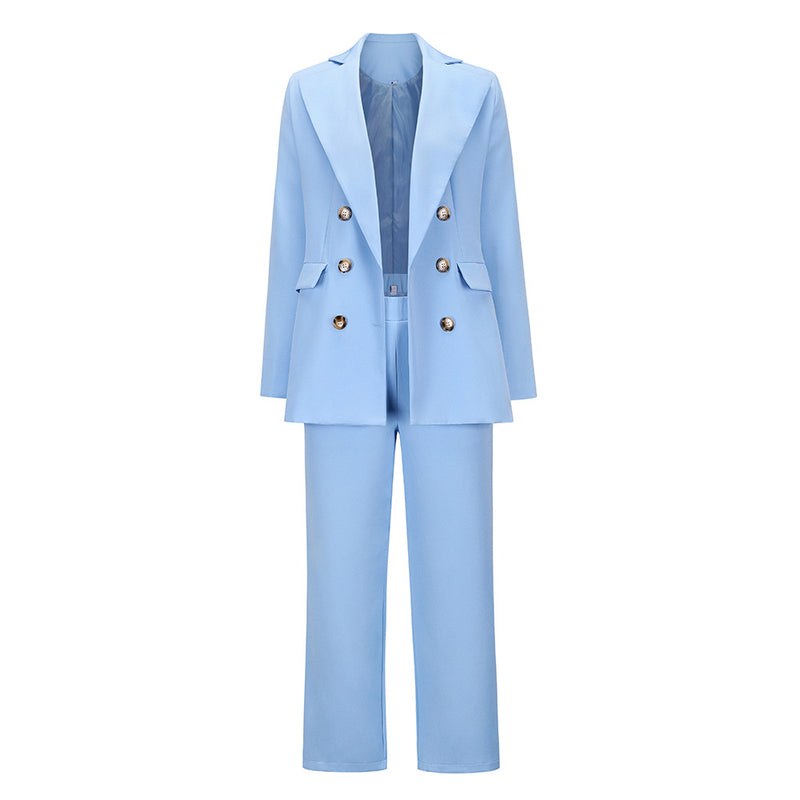 New Autumn Two-piece Solid Color Suit Coat & Trousers Suit