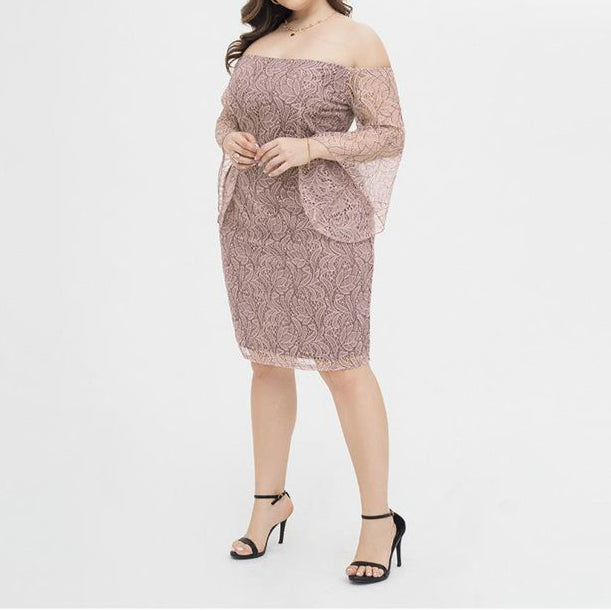 Plus Size Lace Off Shoulder Floral Dress For Women