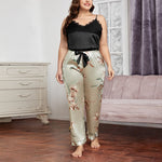 Curvy Women Camisole & Trousers Floral Print Homewear Suits Loose Satin Pajama Plus Size Two Piece Sets Wholesale Loungewear