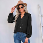 Fashion Button V-Neck Blouse Jacquard Shirt Wholesale Womens Tops