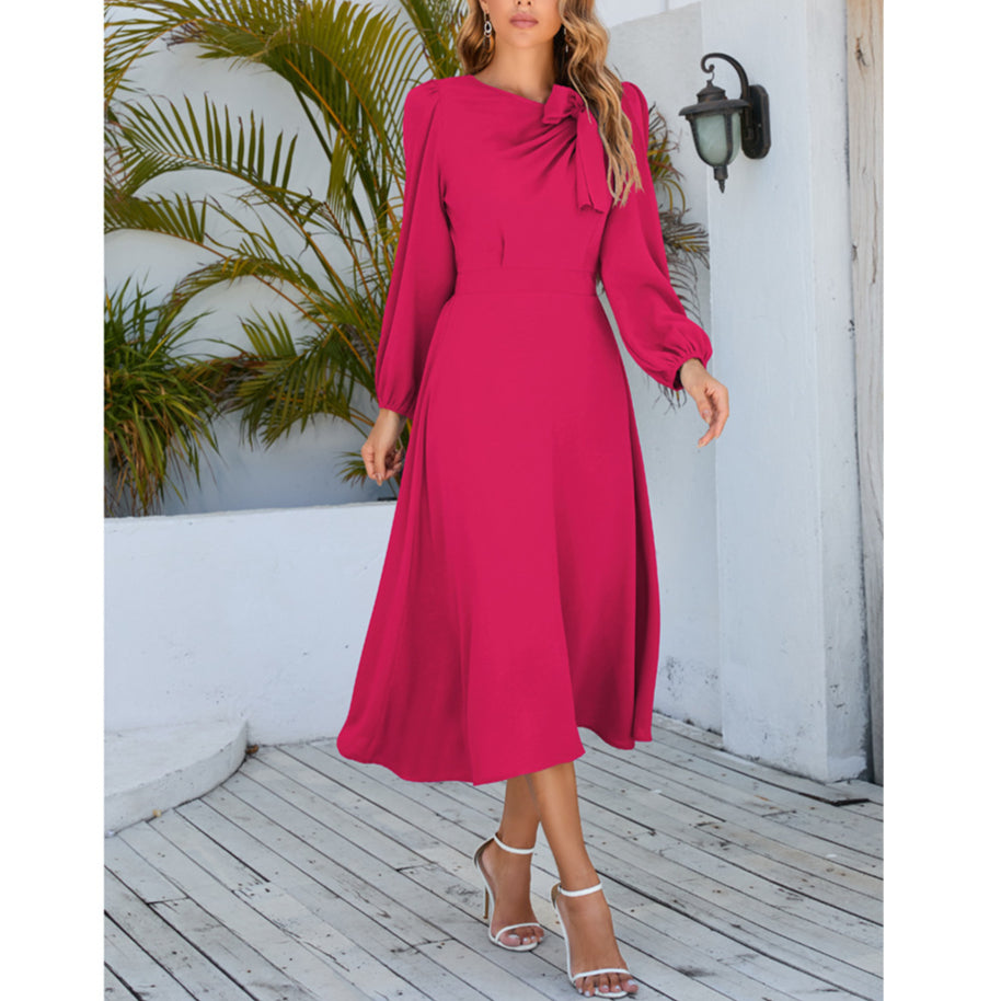 Round Neck Bowknot Elegant Lantern Sleeves Dress Wholesale Dresses