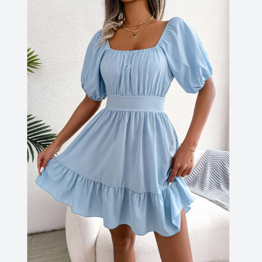 Casual Square Neck Open Back Tie Swing Dress Wholesale Dresses