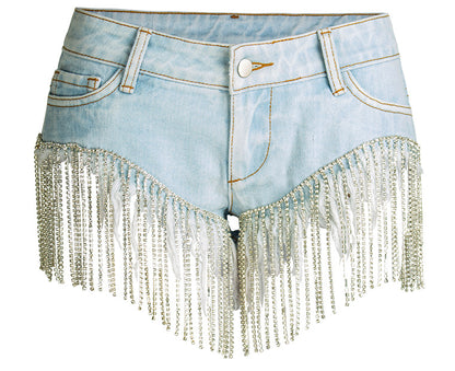 Tassel Diamond Chain Sexy Denim Wholesale Jean Shorts