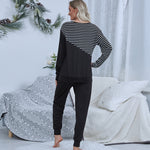 Round Neck Striped Long Sleeve Pullover & Pant Casual Wholesale Loungewear Womens 2 Piece Sets