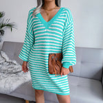 Striped Knitted Dress Wholesale Women Clothing