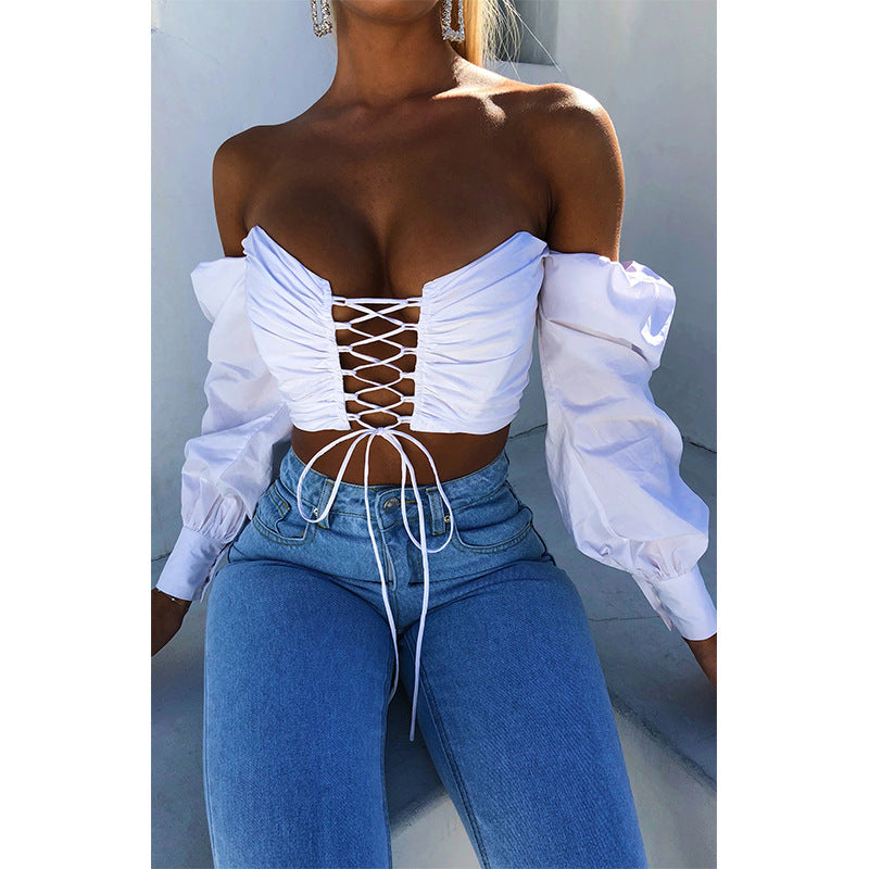 Sexy One-Shoulder Tube Top Tie-Up Slim Fit T-Shirt Wholesale Crop Tops