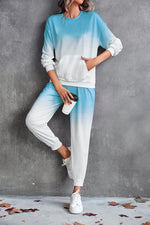 Casual Sports Gradient Round Neck Long Sleeve Pocket Sweatshirt Suit Wholesale Women Clothing