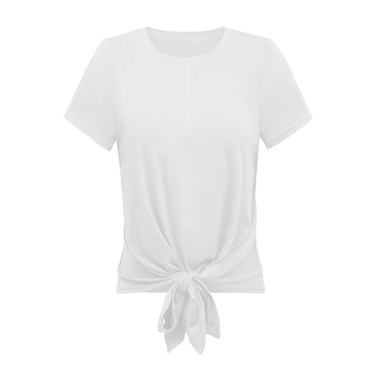 Women Fashion Short Sleeve Plain Knotted Wholesale T-shirts Summer