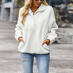 Fashion Casual Lapel Pullover Top Solid Color Long Sleeve Fleece Wholesale Sweatshirt