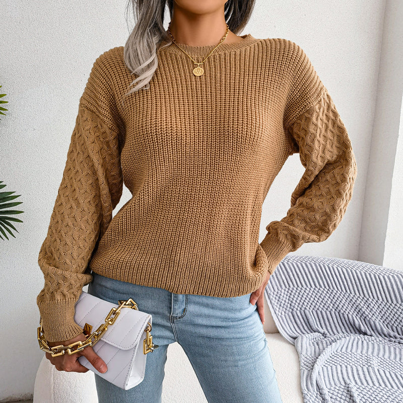 Casual Lantern Long-Sleeve Knitted Solid Color Pullover Sweater Wholesale Women Top