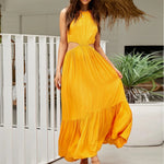 Solid Color Halterneck Sleeveless Hollow Out Wholesale Maxi Dresses For Women Summer