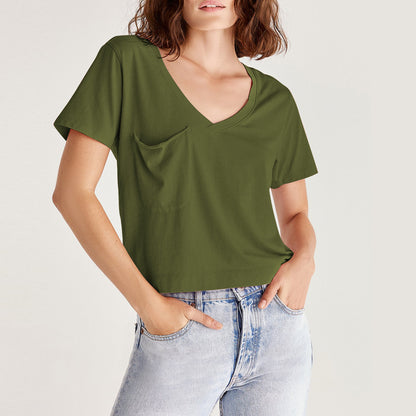 Summer Casual Wholesale T Shirts V-Neck Loose Short-Sleeved Solid Color Womens Tops