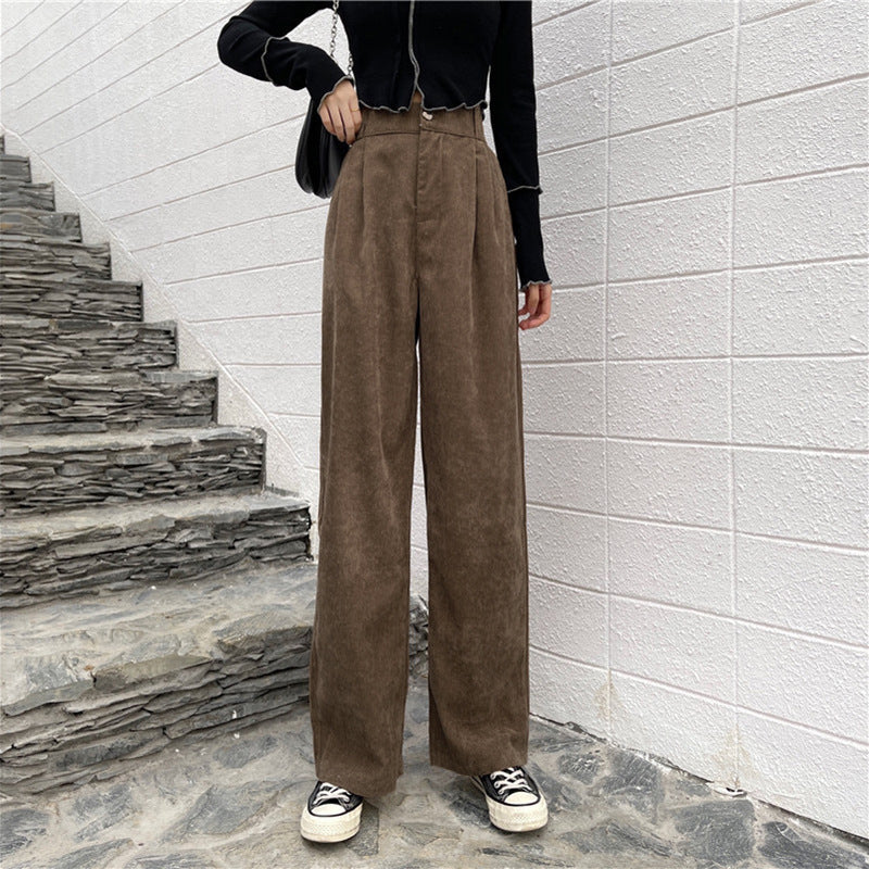 Elegant High Waist Corduroy Trousers Wholesale Pants