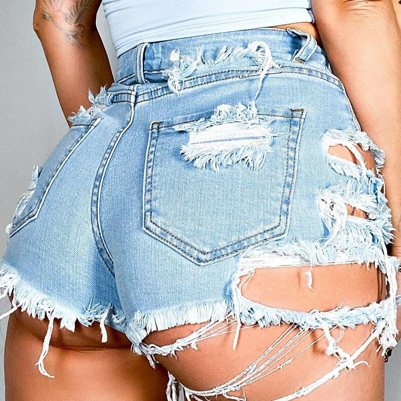 Casual Summer Mid Waist Stretchy Ripped Denim Wholesale Jean Shorts For Women