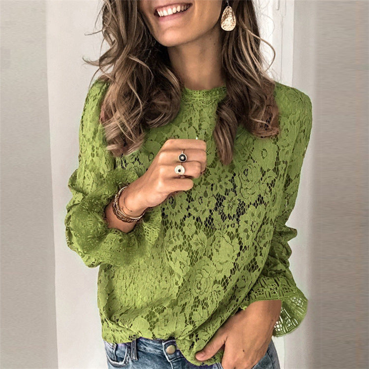 Long Sleeve Cutout Lace Wholesale Womens Tops Wholesale Women's Holiday Wear For St. Patrick'S Day