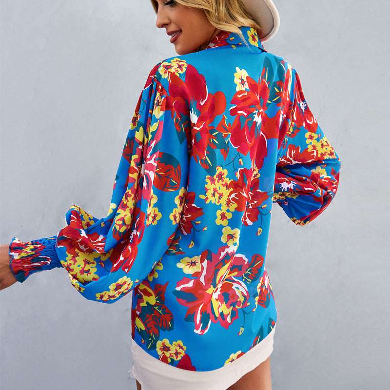 Fashion Print Long Sleeve Blouse Lapel Shirt Wholesale Womens Tops