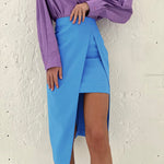 Sexy Irregular Slit Solid Color High Waist Midi Wholesale Skirt