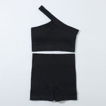 Yoga Seamless Athletic Suits Fashion Womens 2pcs Slanted Shoulder Sport Bra & Shorts Activewear Wholesale Workout Clothes