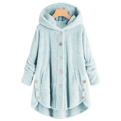 Button Plush Top Solid Color Hooded Jacket Casual Cardigan Wholesale