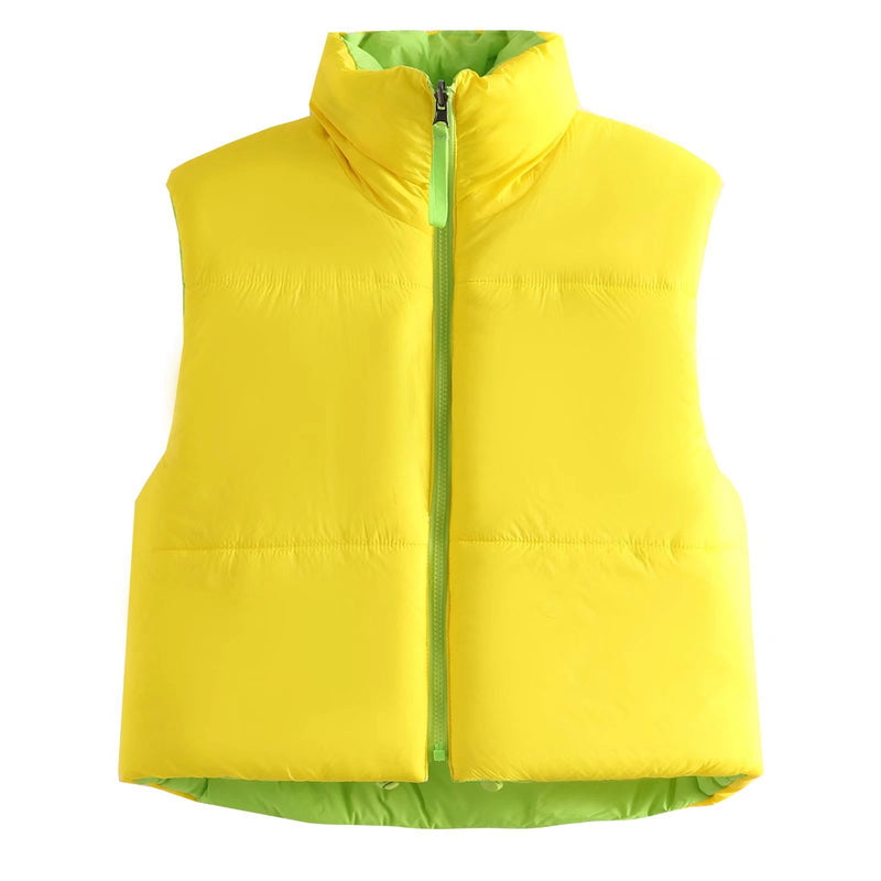 Colorblock Fashion Stand-Up Collar Padded Short Vest Wholesale Coats