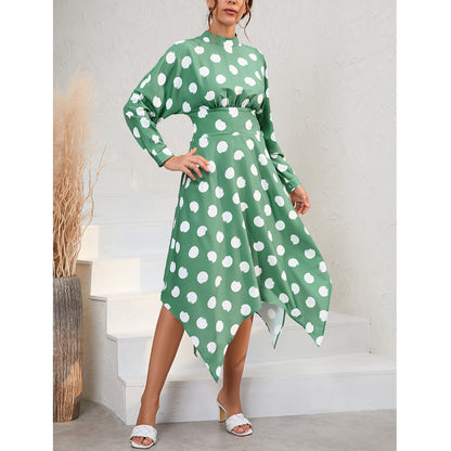 Casual Polka Dot A-Line Midi Dress Slim Long Sleeve Irregular Wholesale Dresses