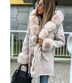 Fashion Thick Fur Collar Hooded Coat Long Sleeve Solid Color Zipper Slim Wholesale Clothing For Women
