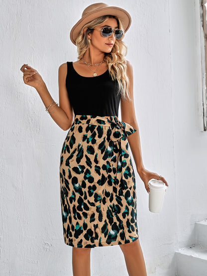 Fashion Leopard Print Crew Neck Sleeveless Tank Dress Wholesale Dresses