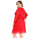 Wholesale Plus Size Women Clothes Lace Solid Color See-Through Slim Irregular Long-Sleeved Dress