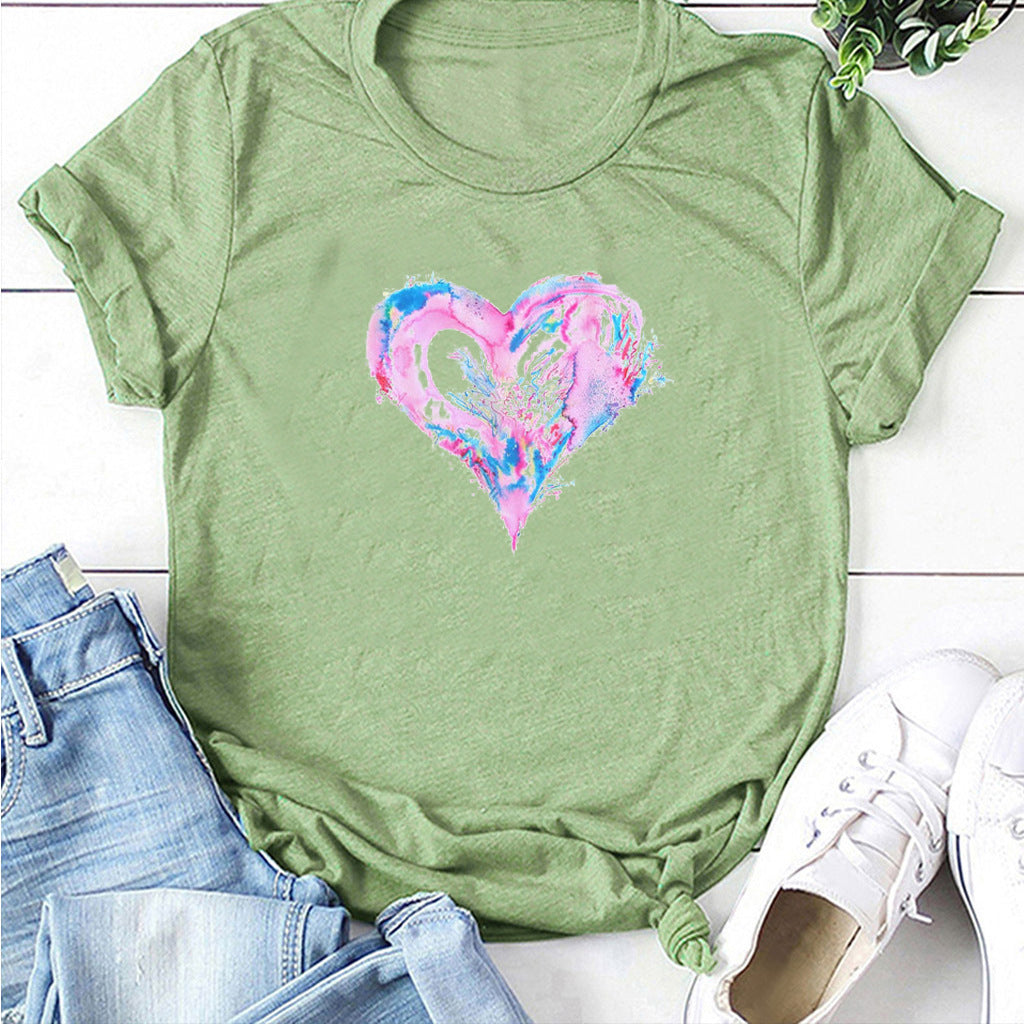 Valentine'S Day Short Sleeve Wholesale T Shirts Fashion Heart Printed