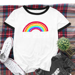 Rainbow & Letter Print Crew Neck Short Sleeve Tops Casual Wholesale Women'S T Shirts