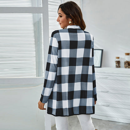 Loose Casual Plaid Print Coat Women Fashion