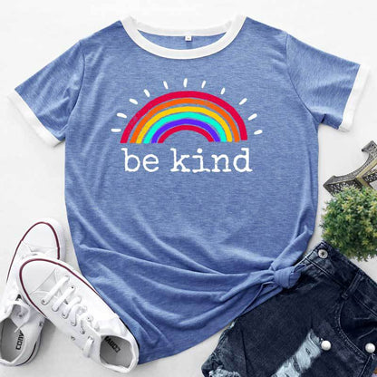 Rainbow & Letter Print Crew Neck Short Sleeve Tops Casual Wholesale Women'S T Shirts