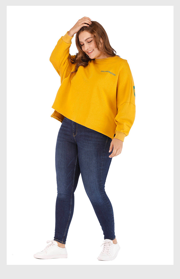 Letter Print Yellow Plus Size Sweatshirt